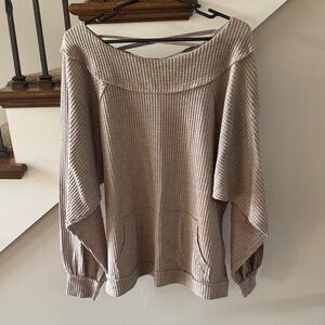 BKE Tan Off-the-Shoulder Waffle Trendy Top